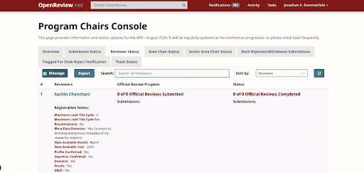 Open Review Program Chairs Console
